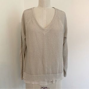 Lucky Brand Metallic Knit Chiffon Pullover Sweater